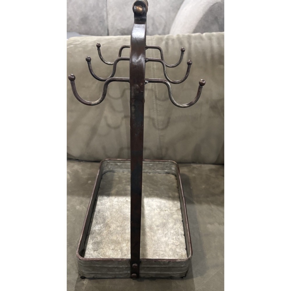 Farmhouse Coffee Cup Mug Rack Holder with Tray Organizer Hooks Storage Kitchen - Picture 2 of 6